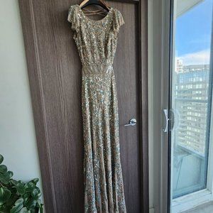 Mac Duggal floor length beaded nude dress - wedding or formal - size 10